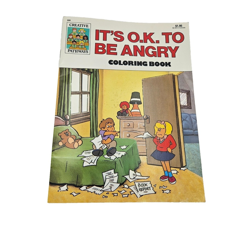 Vintage Kids Emotional Learning Coloring Book Its OK To Be Angry Unused